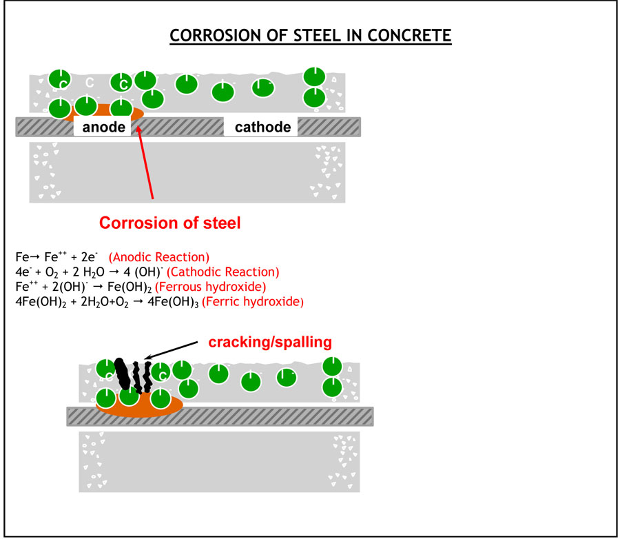Corrosion of steel in concrete